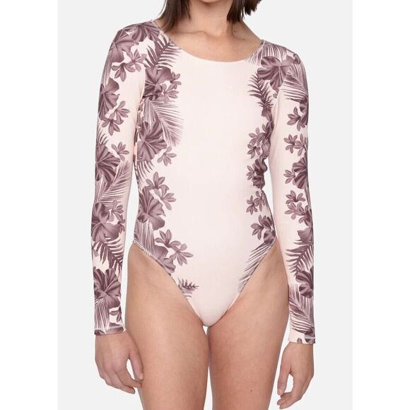Hurley HO1128 Women Sz M Seashell/Pink Hawaiian Lei Tie Back L/S Surf Suit - Picture 6 of 7